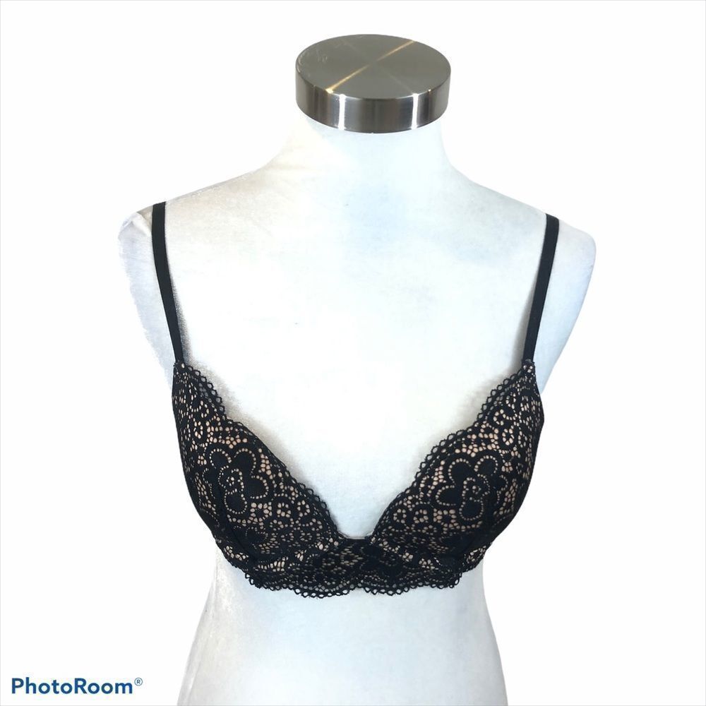Aerie Black Lace and Nude Padded Bra Size 32C‎